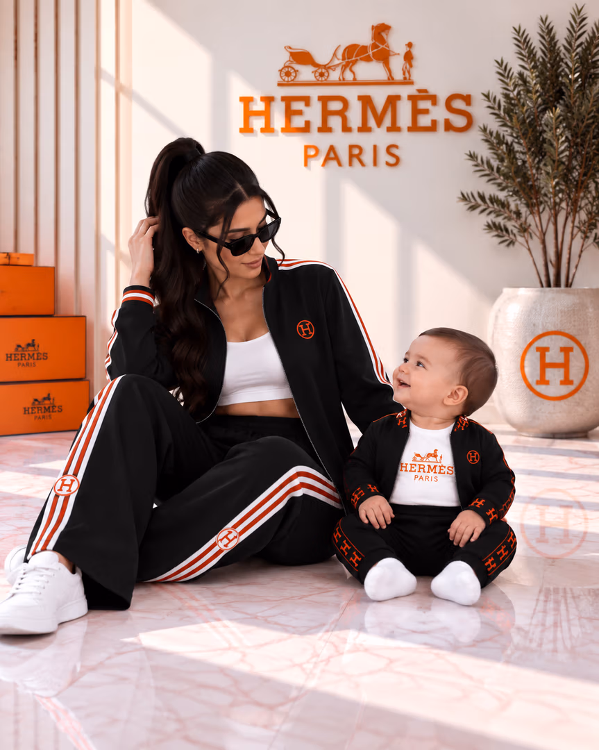 طقم ستاتي hermes & baby - Color أسود & أسود