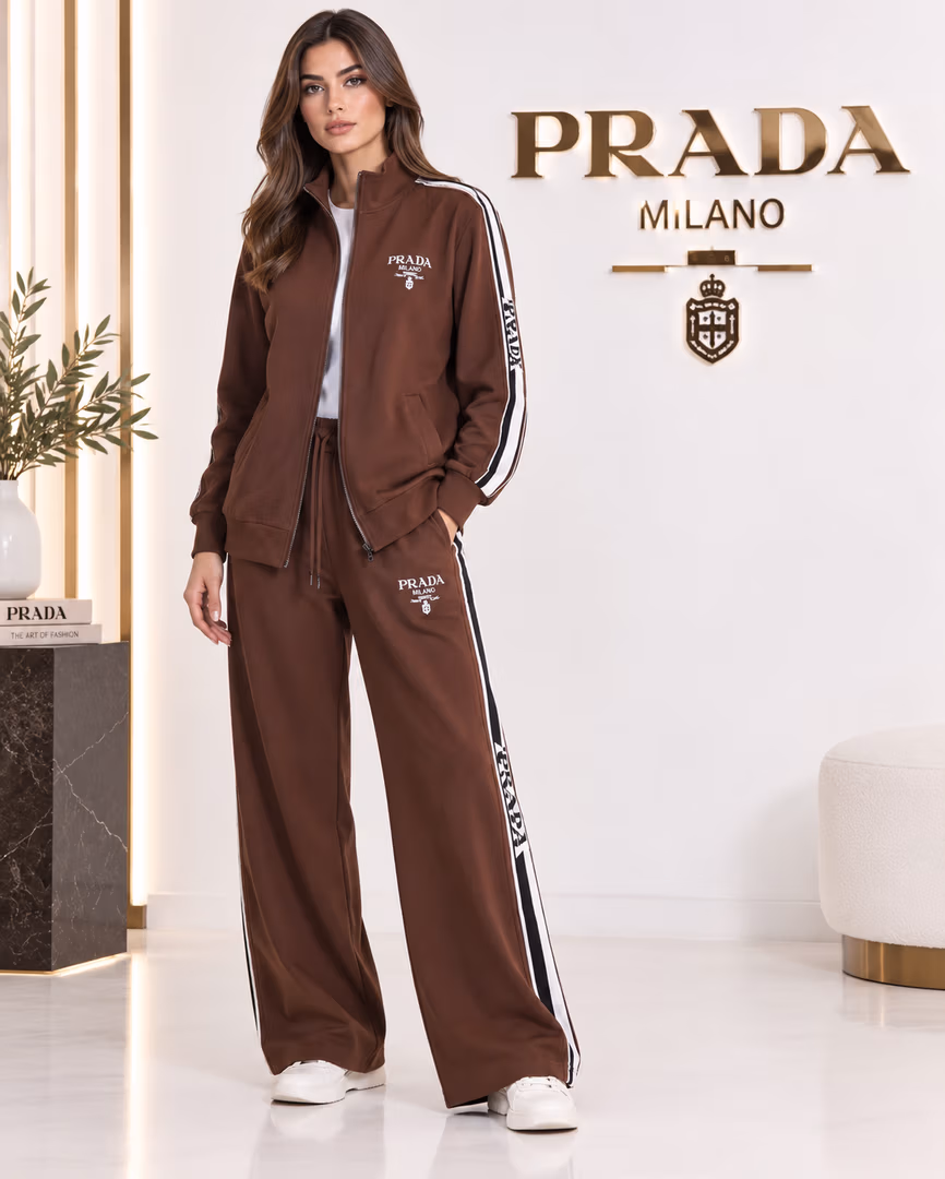 طقم ستاتي prada  - Color بني 