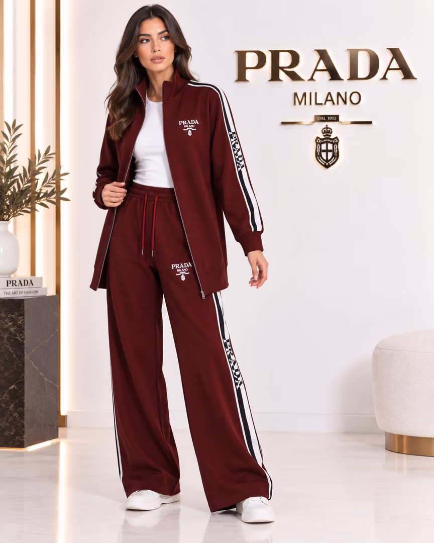 طقم ستاتي prada  - Color خمري 